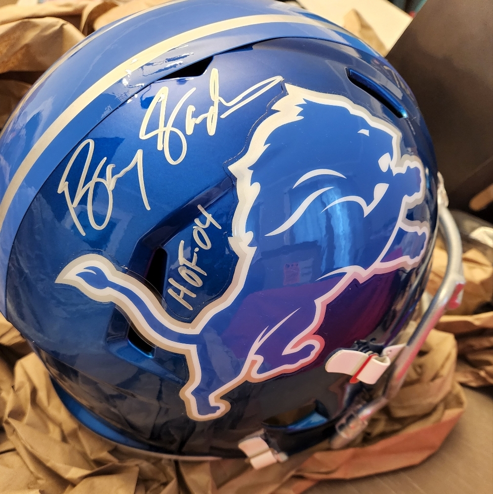 Barry Sanders Signed Lions Full Size Authentic On-Field Flash Helmet